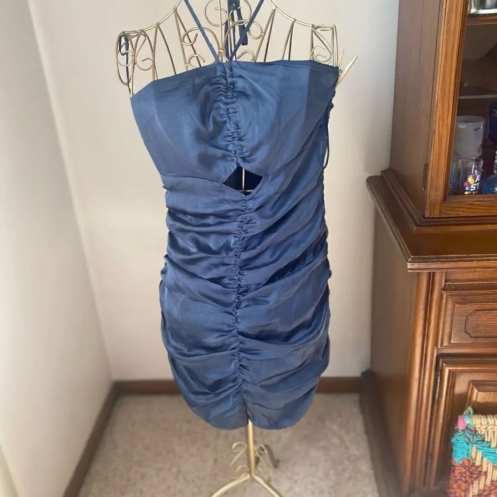 Le Lis Collection Navy Ruched Halter Cutout Mini Dress NWT Size M